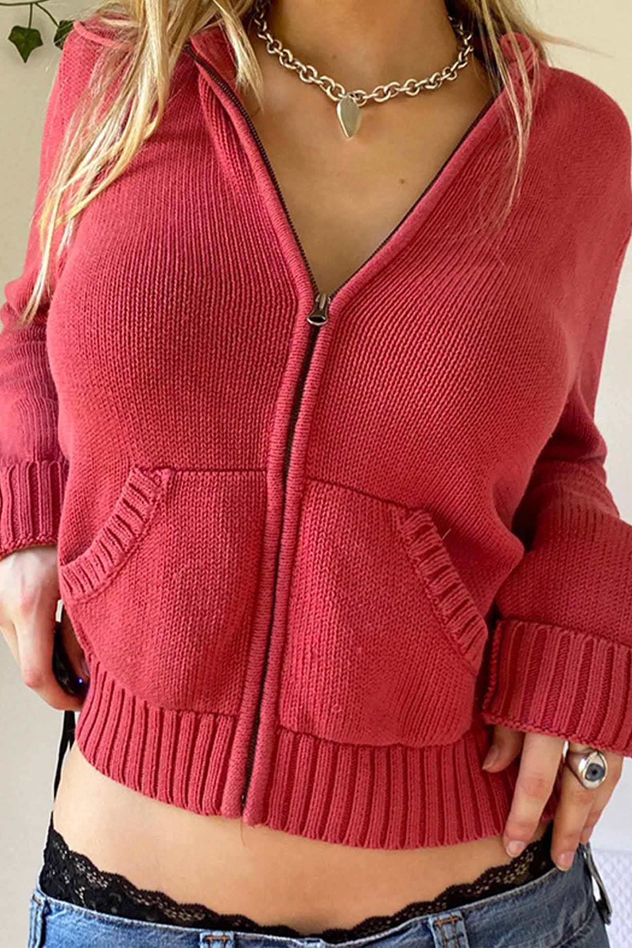 Alba | Solid color cardigan with hood and zip