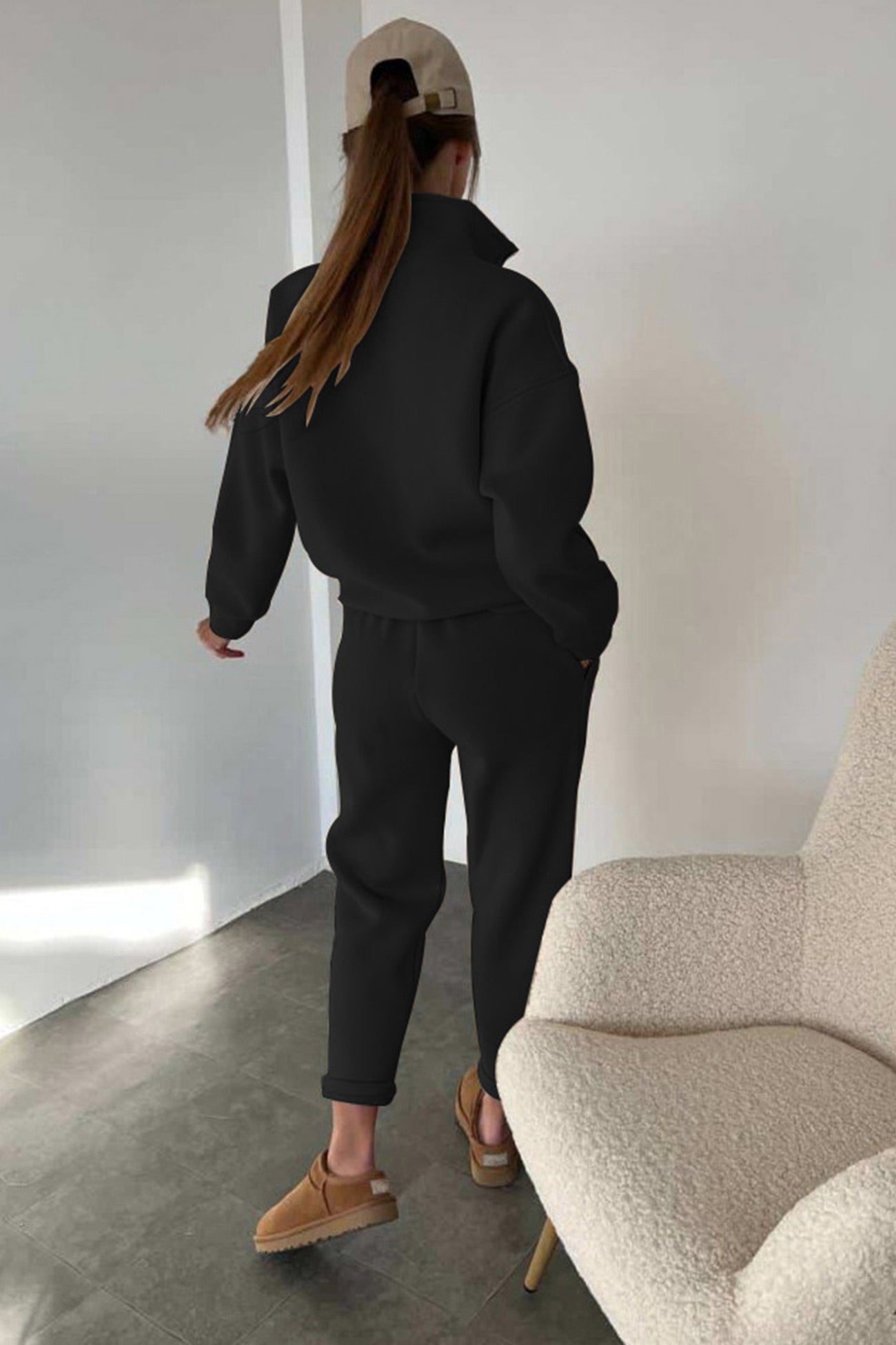 Anya | Stand collar button down sweatshirt suits