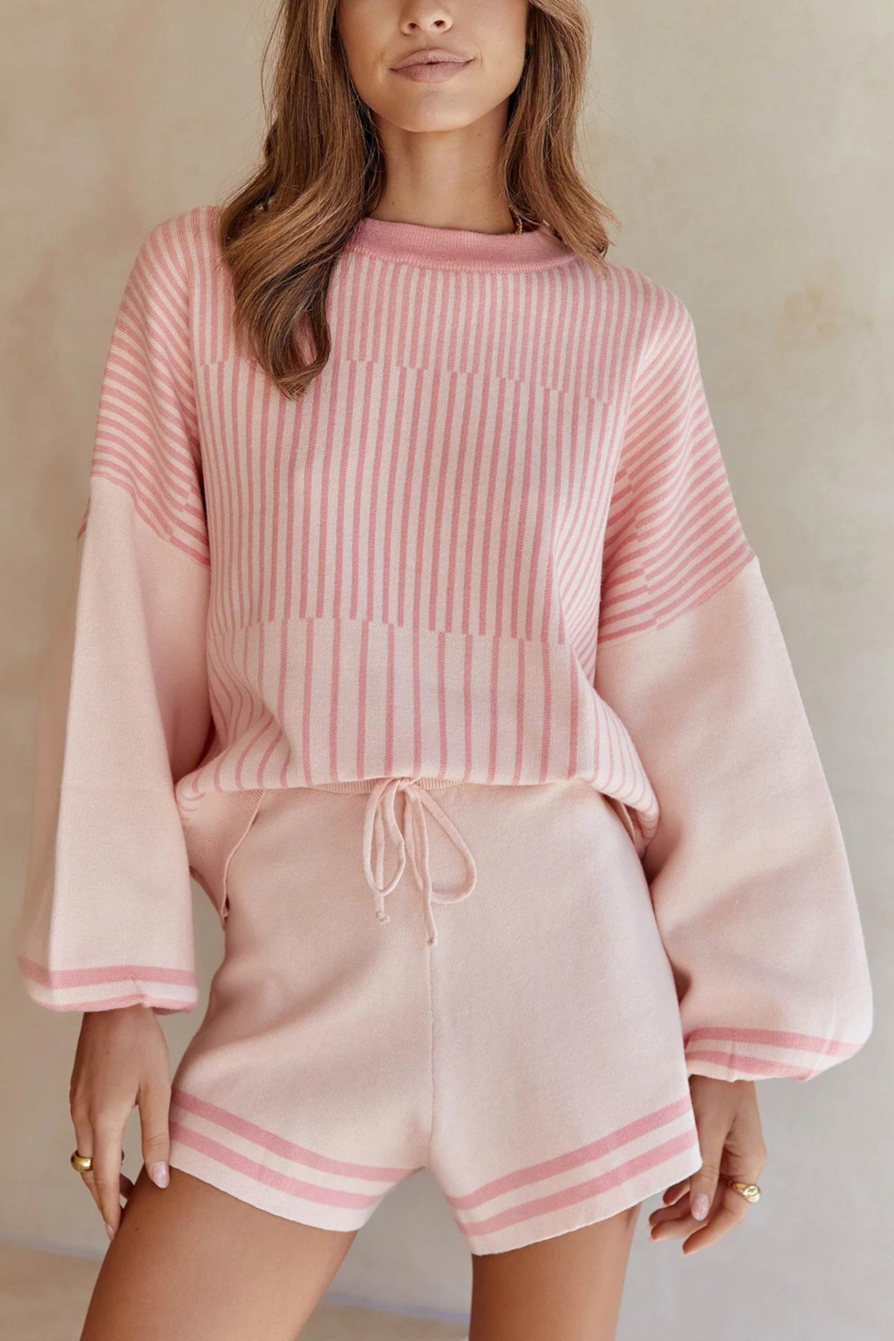 Silvia | Striped sweater knit shorts set