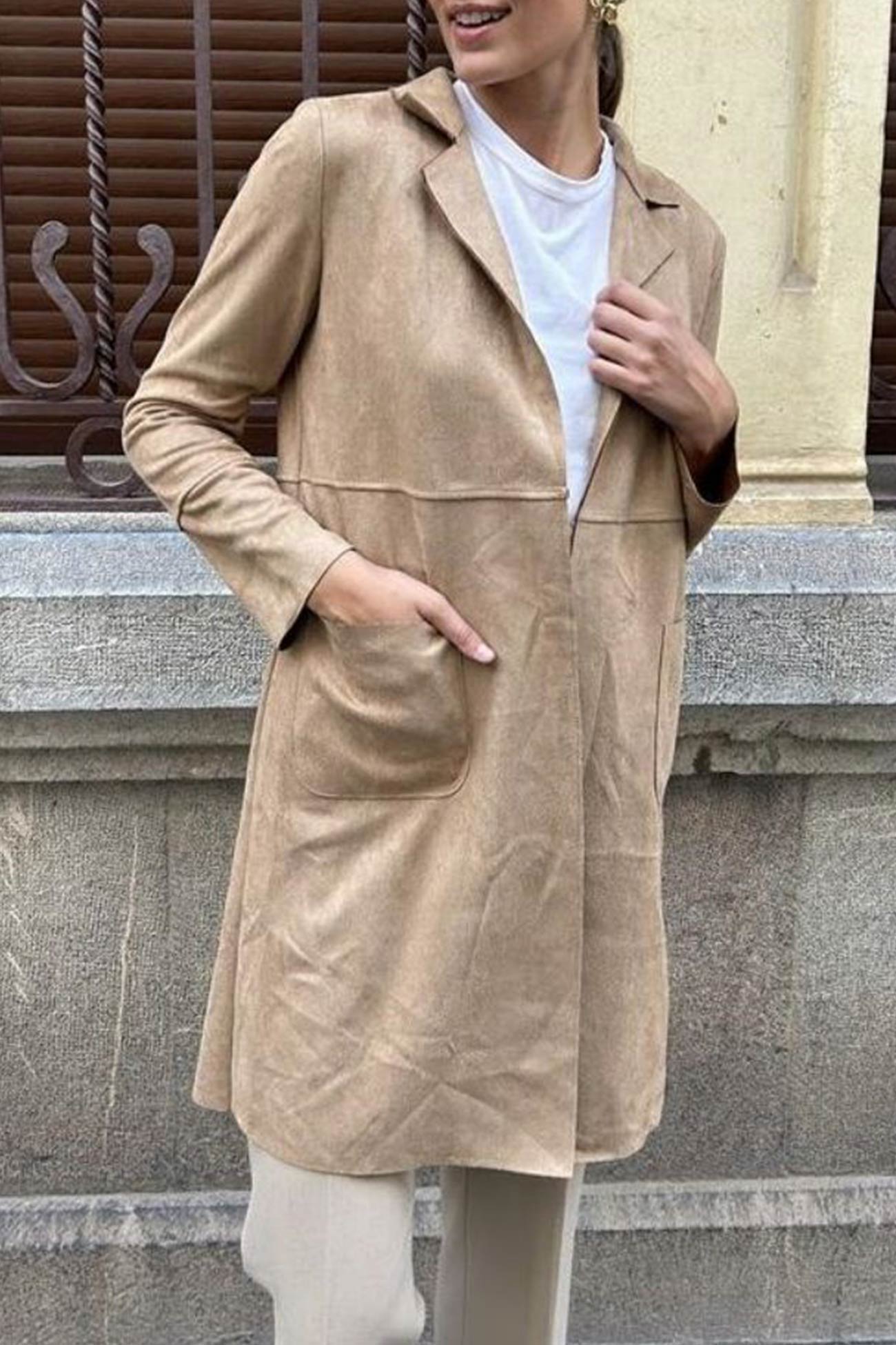 Stefanie | Solid color suede mid-length blazer