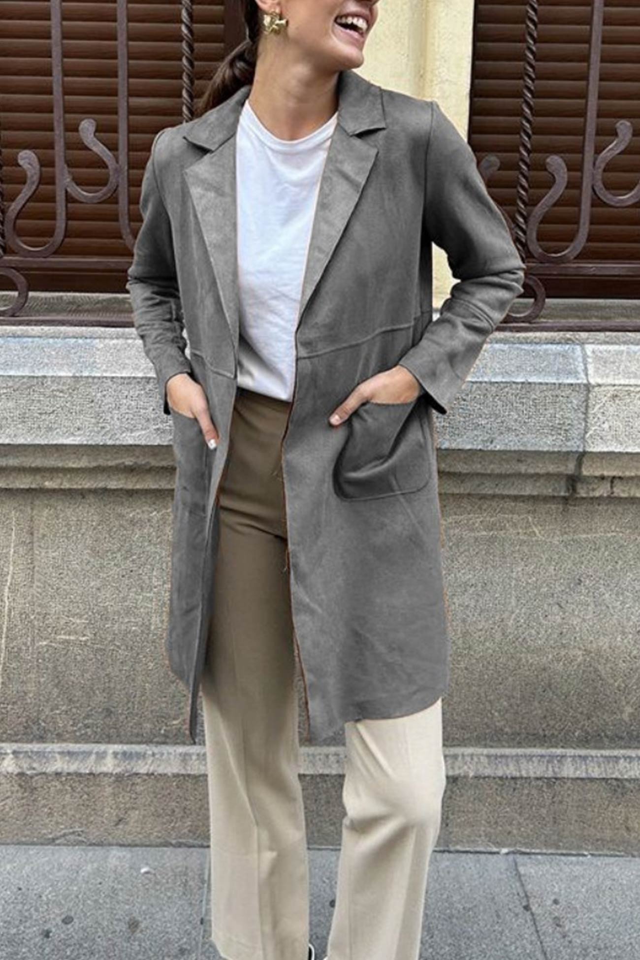 Stefanie | Solid color suede mid-length blazer
