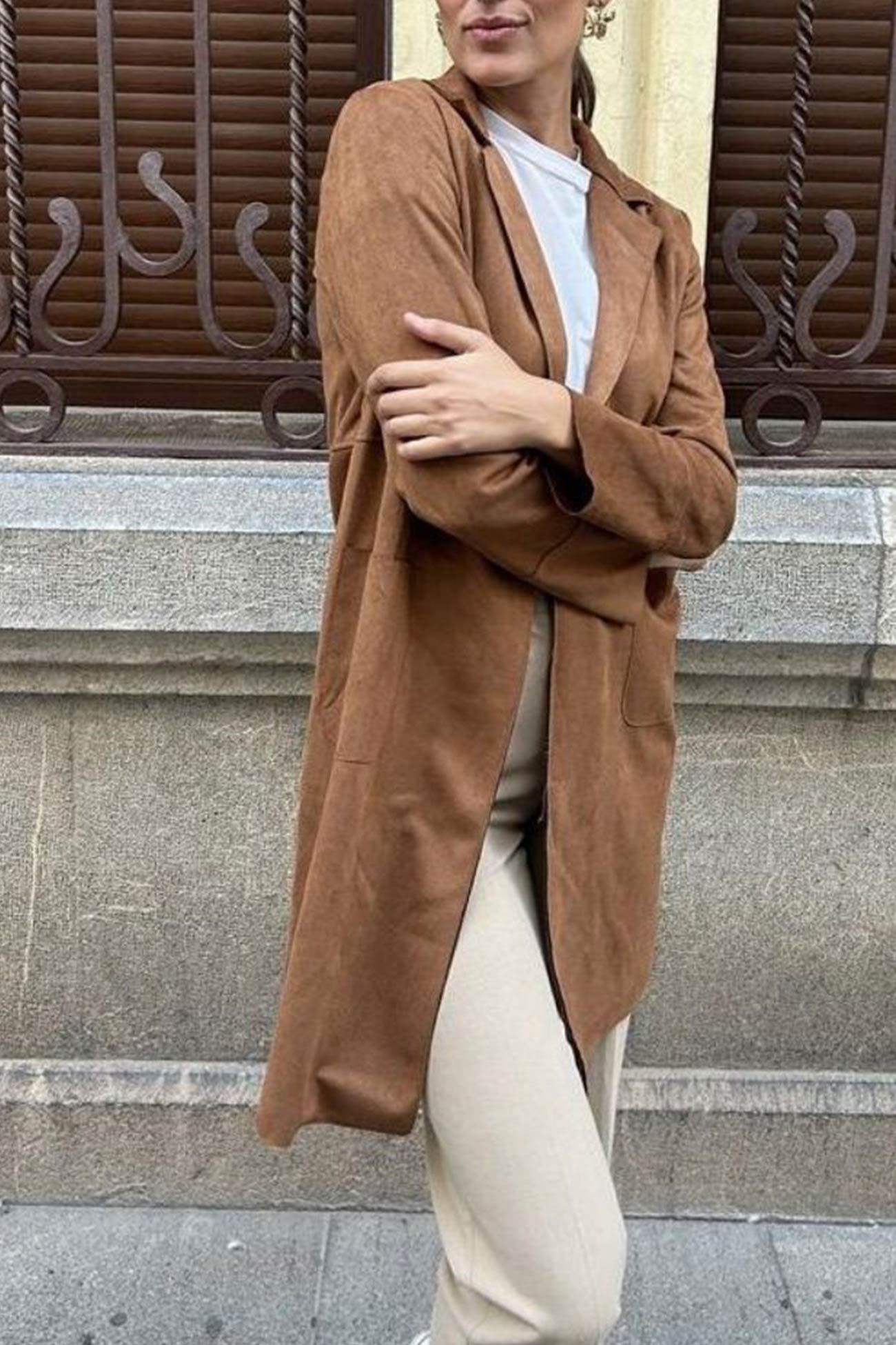 Stefanie | Solid color suede mid-length blazer