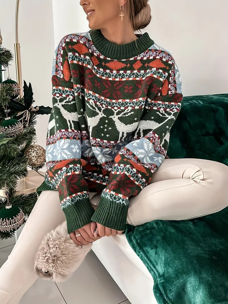 Viviana | Round neck sweater with Christmas print