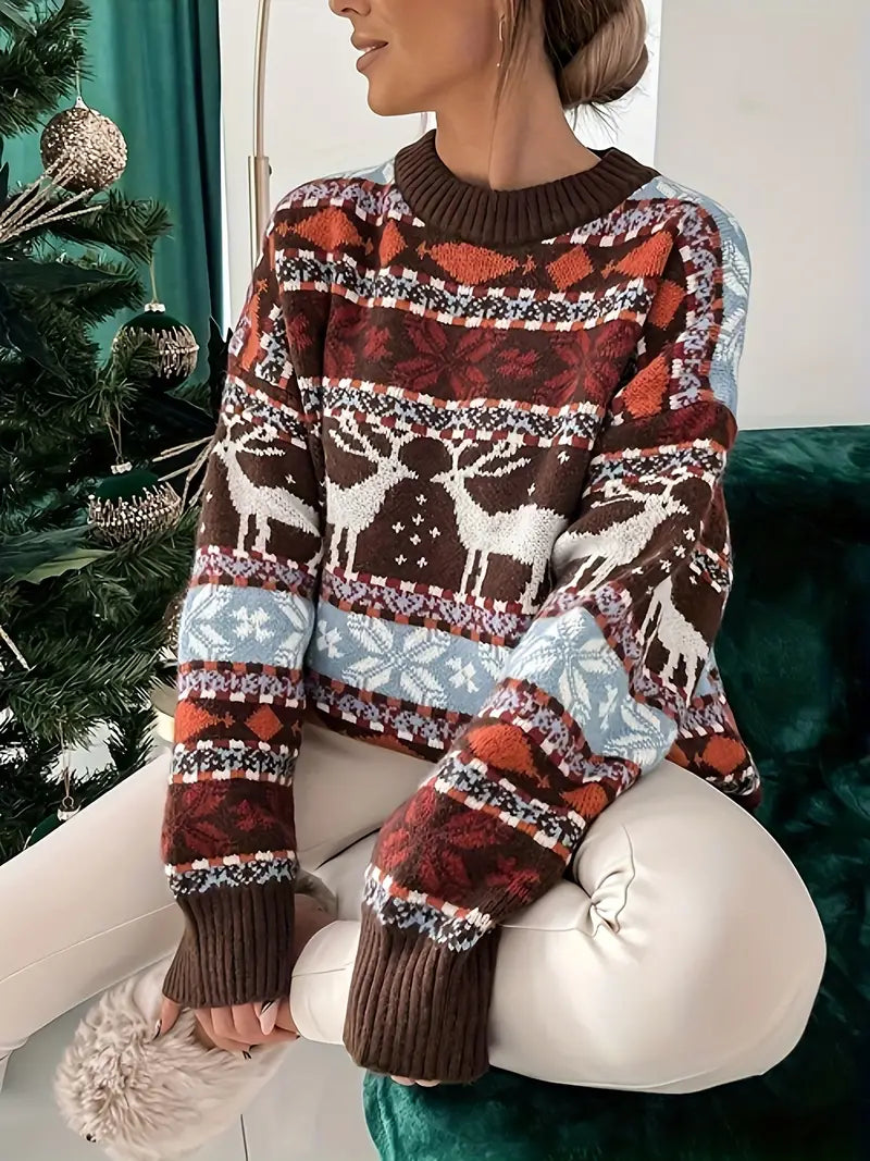 Viviana | Round neck sweater with Christmas print