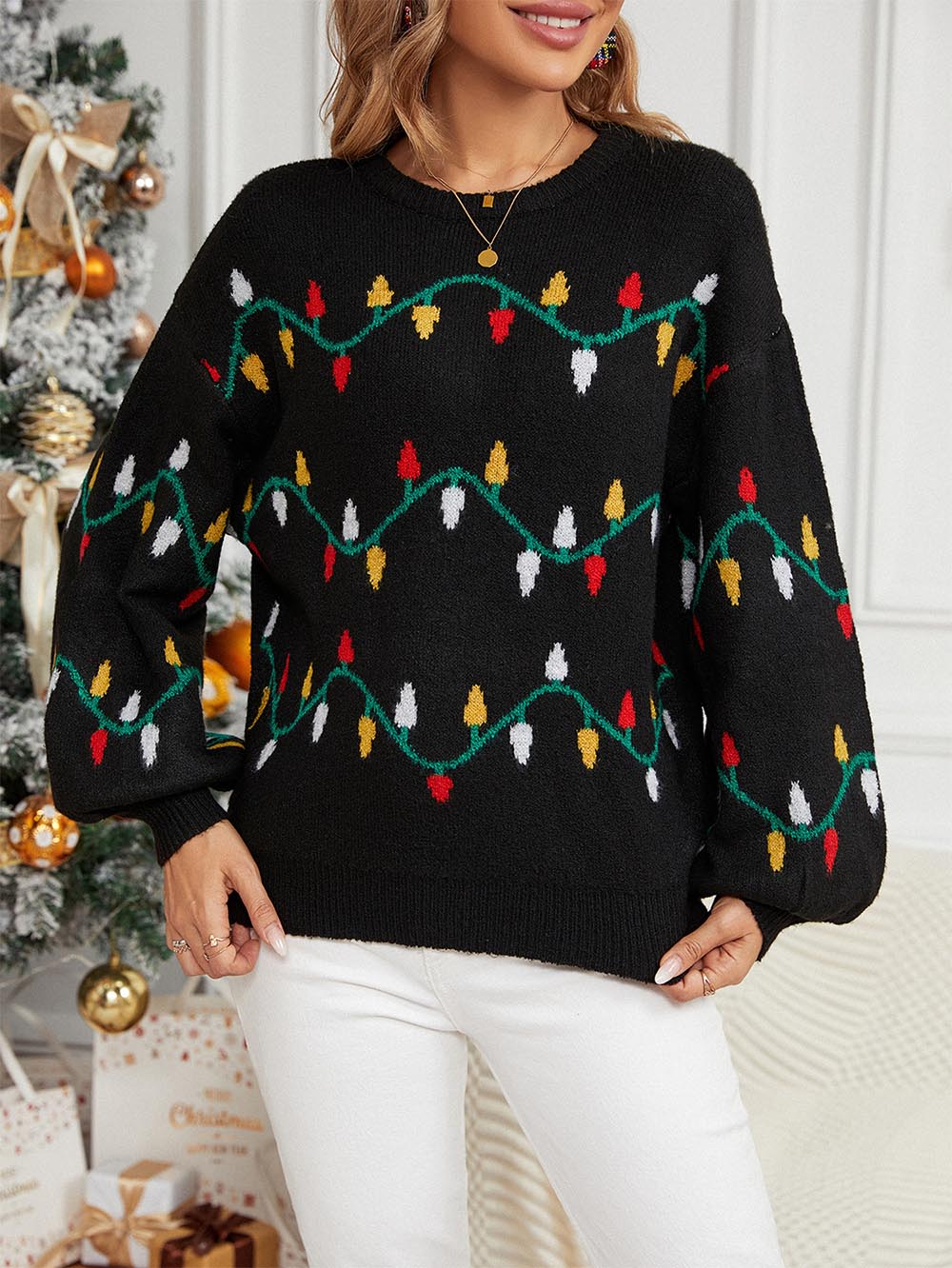 Celeste | Cute loose Christmas sweater with colorful prints