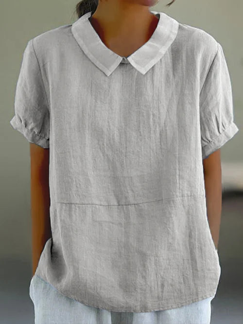 Rosalía® | Airy women's linen blouse short sleeve with Peter Pan collar