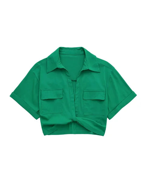 Lorena® | Women'S Vintage Short Sleeve Linen Crop Shirt
