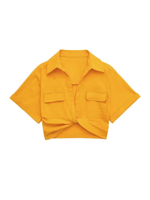 Lorena® | Women'S Vintage Short Sleeve Linen Crop Shirt