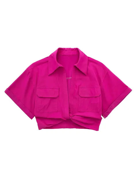 Lorena® | Women'S Vintage Short Sleeve Linen Crop Shirt