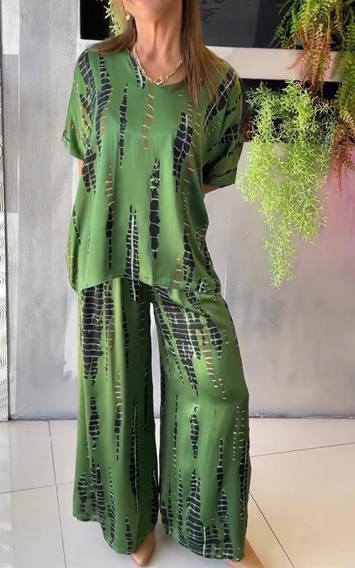 María Fernanda® | Elegant ladies satin suit set round neck