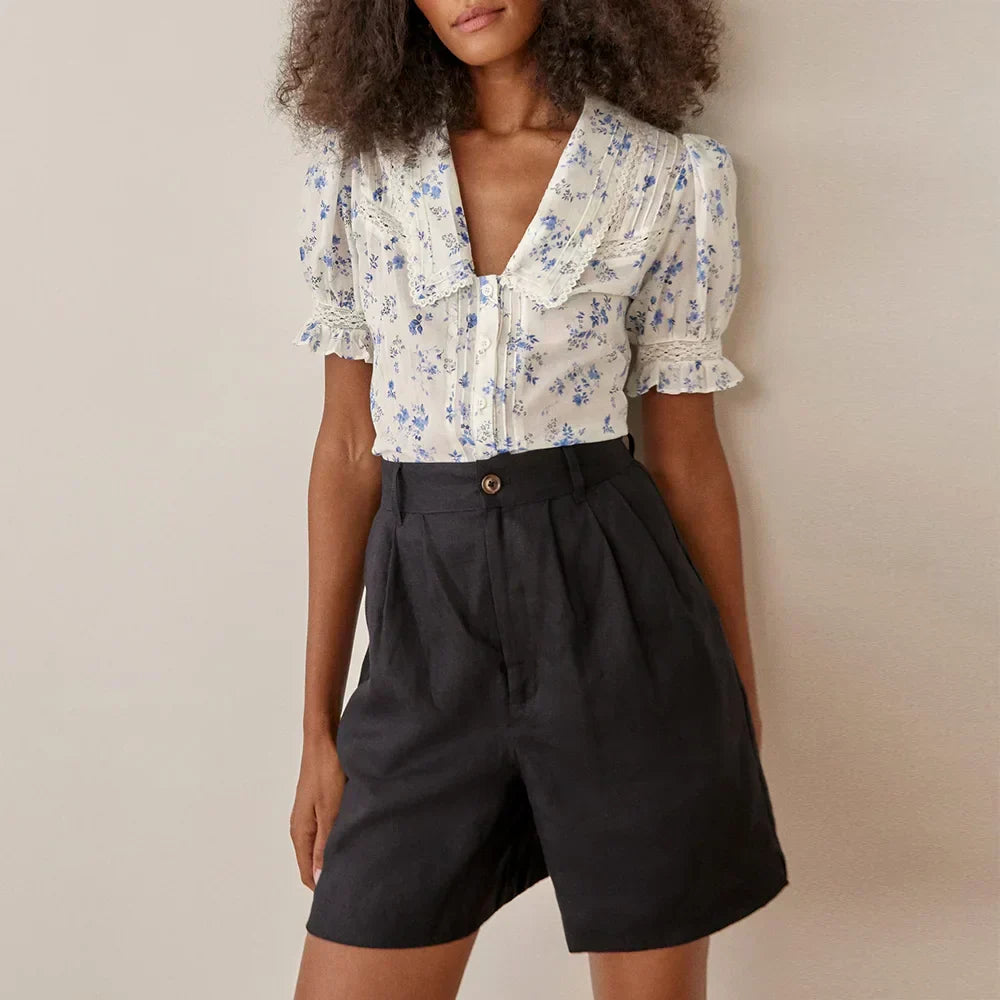 Justina® | Blouse With Floral Pattern And Lace Hem