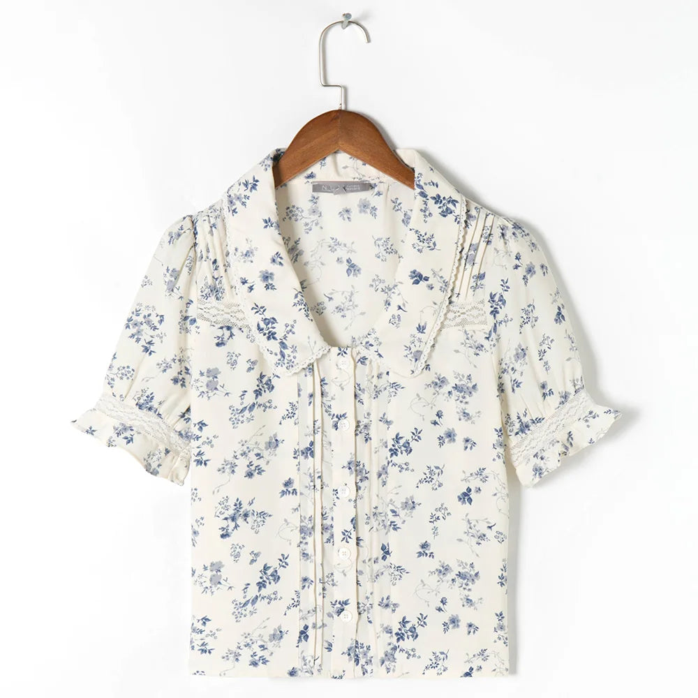Justina® | Blouse With Floral Pattern And Lace Hem