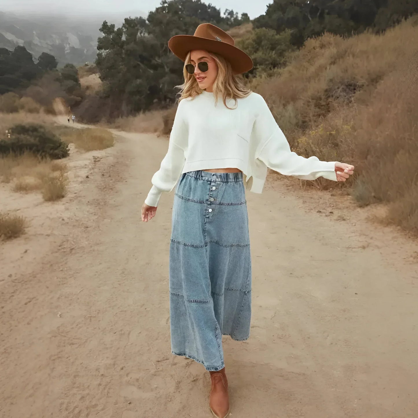 Angela® | Tiered women's denim skirt long