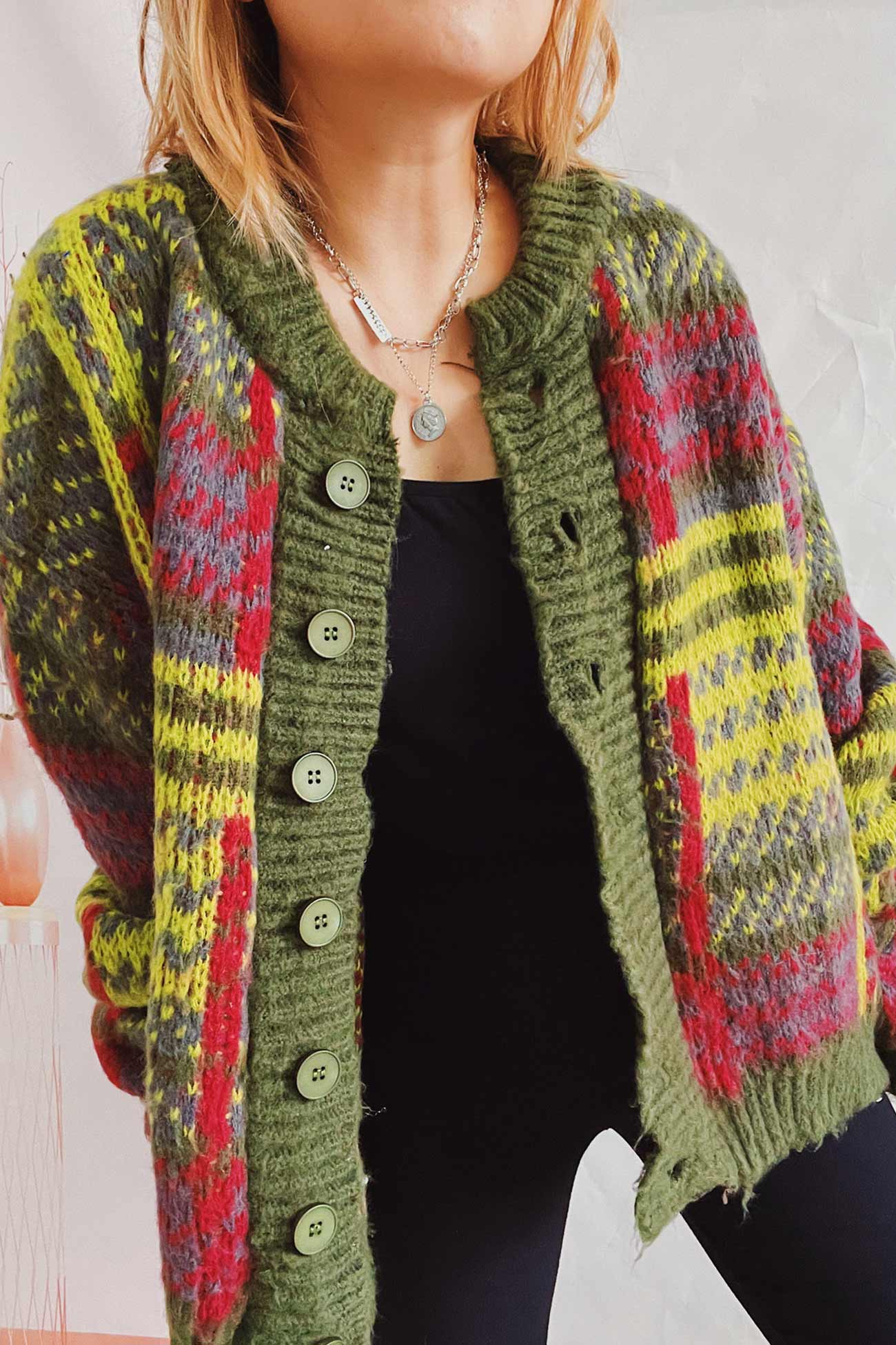 Karin | Vintage cardigan with contrast stripes