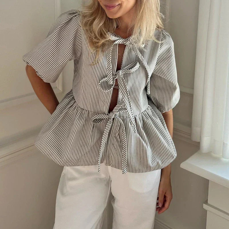 Brunelle® | Vintage Striped Blouse With Bow