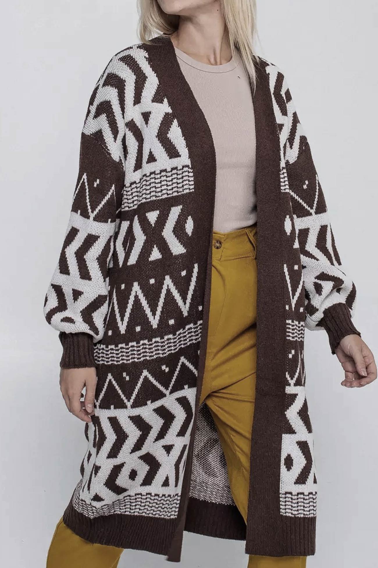 Daniela | Long vintage jacquard patchwork cardigan
