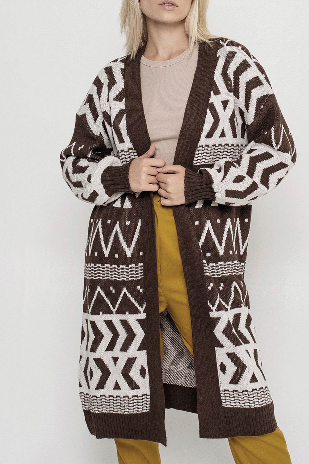 Daniela | Long vintage jacquard patchwork cardigan