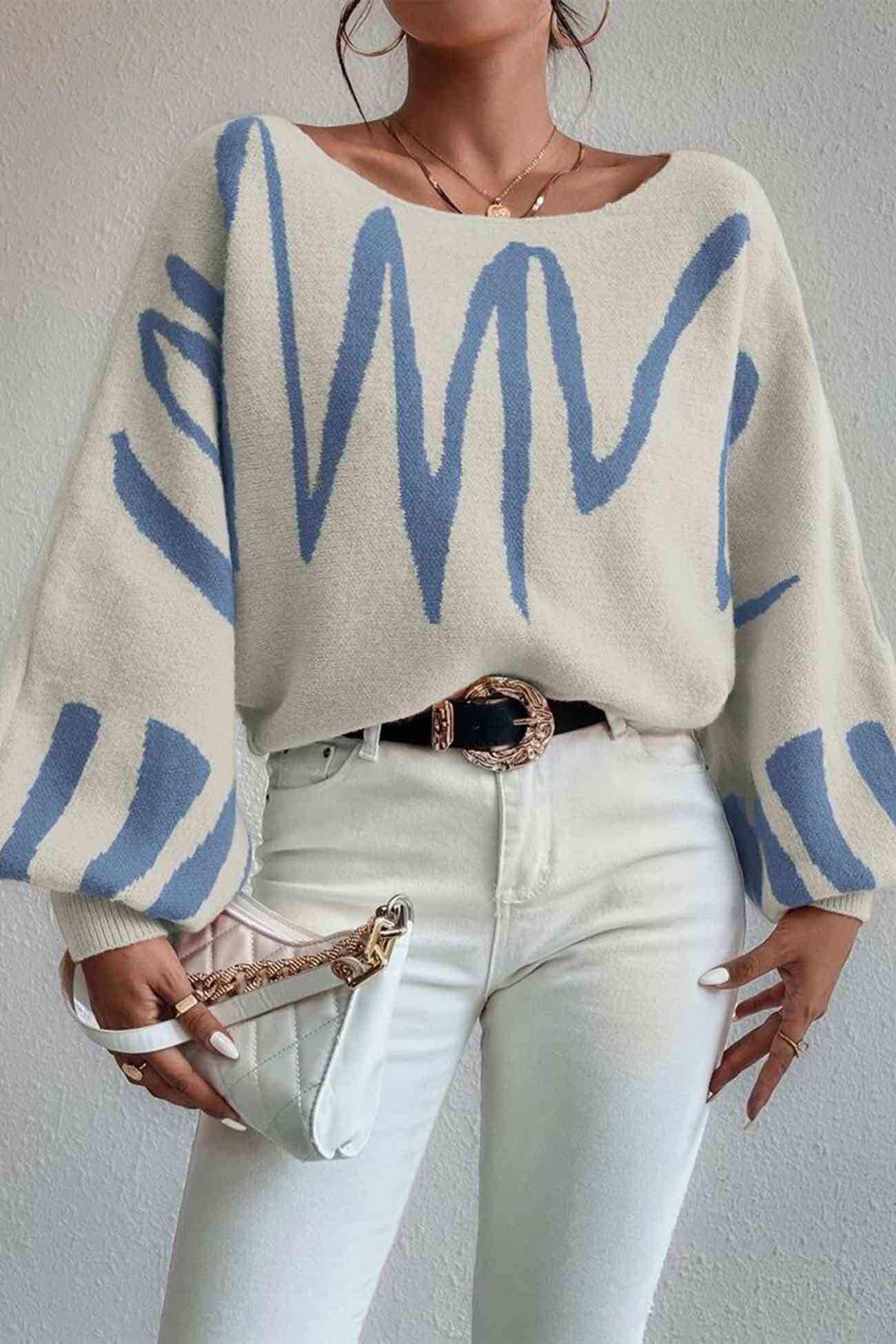 Anika | Knitted sweater with geometric lantern sleeves