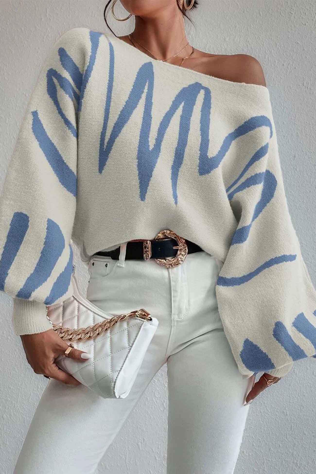 Anika | Knitted sweater with geometric lantern sleeves