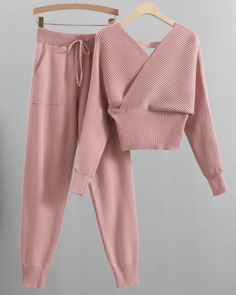 Felicia | Sexy off-the-shoulder knit top and pants set