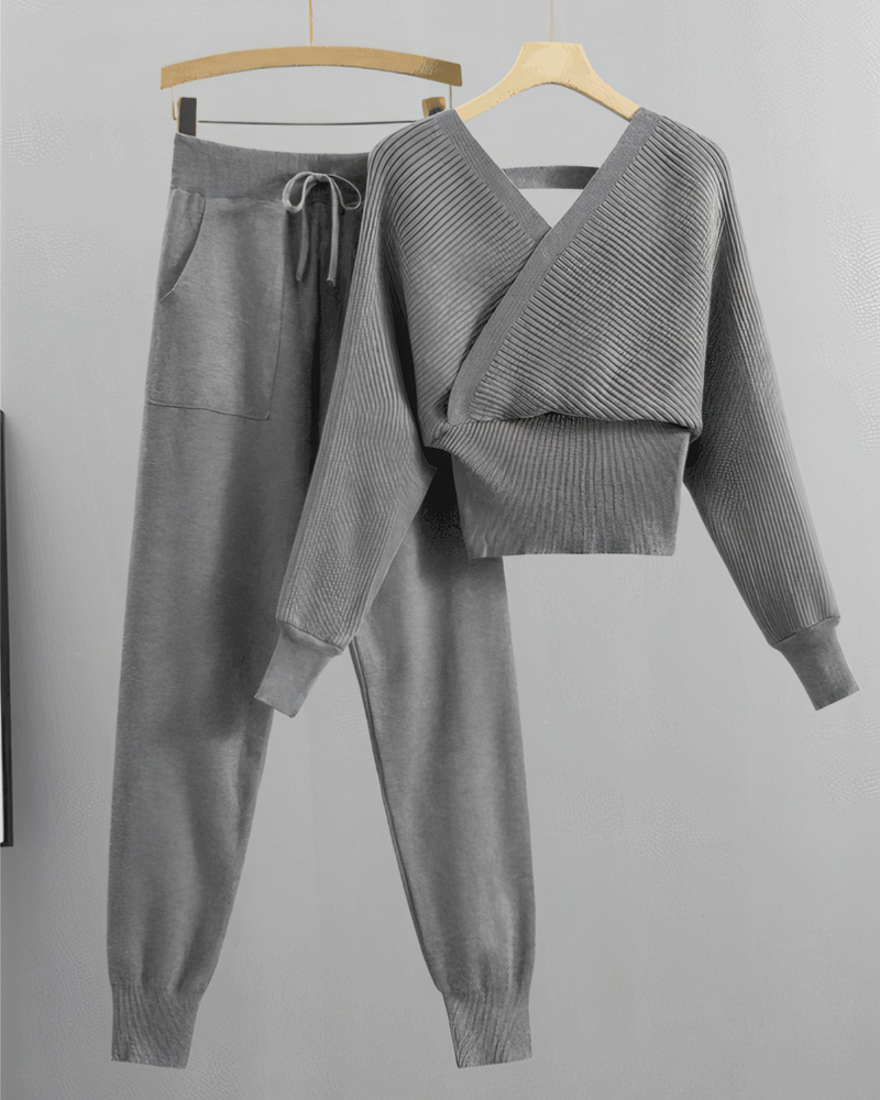 Felicia | Sexy off-the-shoulder knit top and pants set