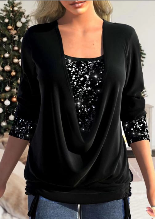 Buce® | Women'S Blouse Long Sleeves And Sequins, Elegant And Comfortable Fit