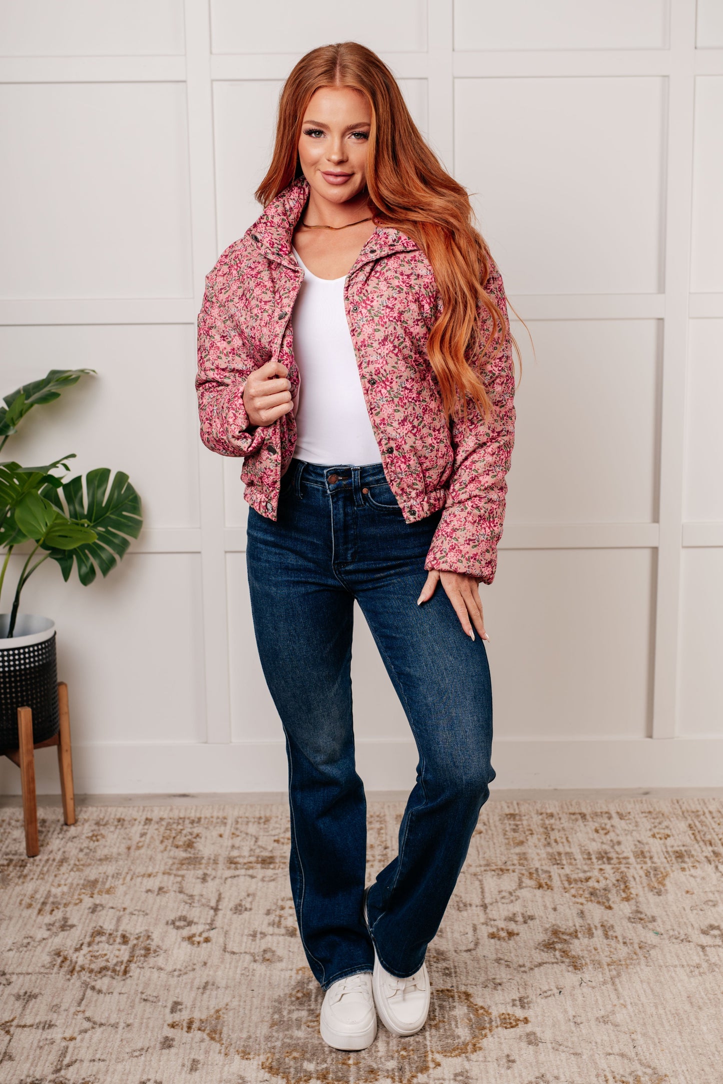 Ana | Floral puffer jacket in rose multi