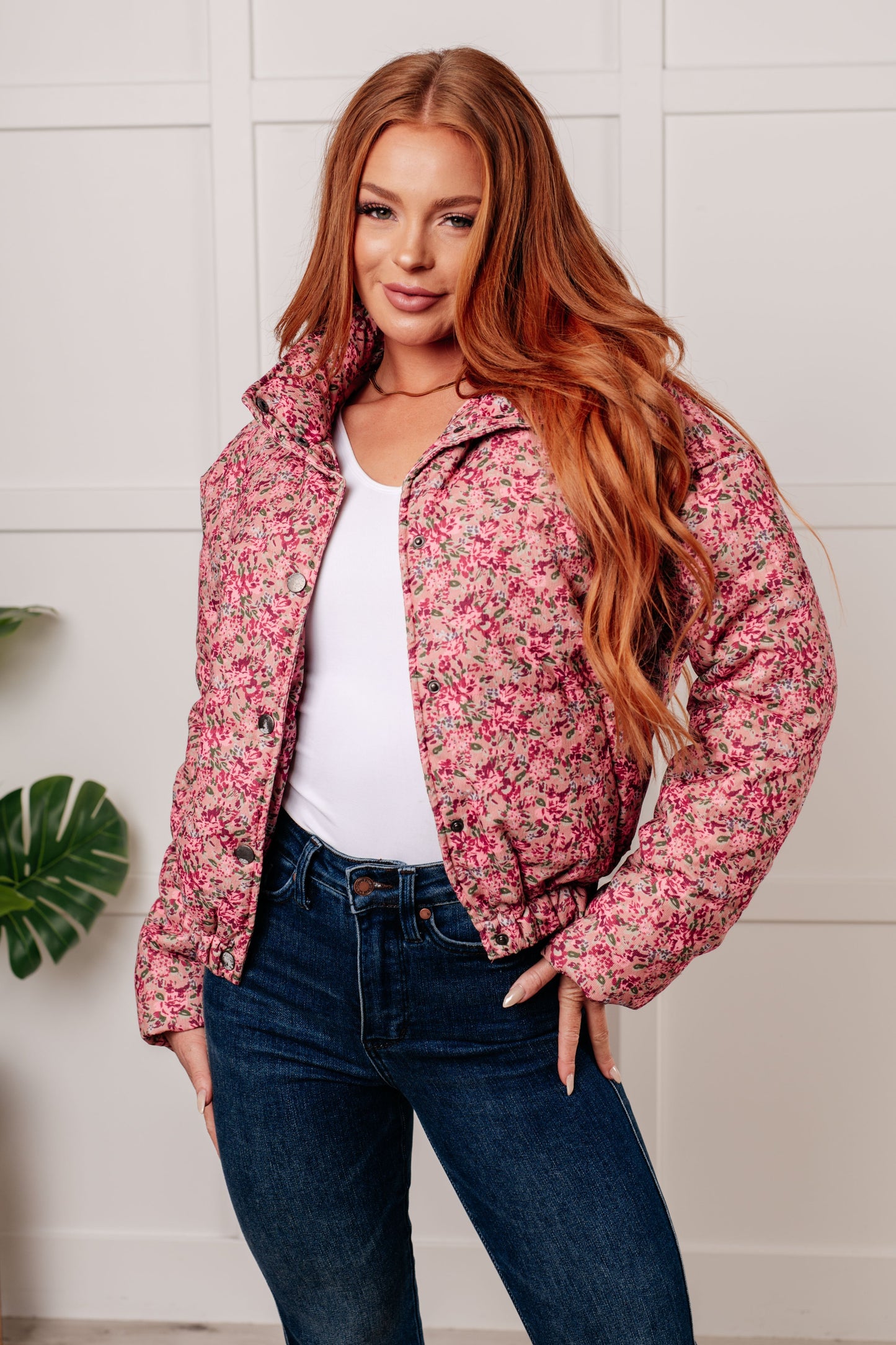 Ana | Floral puffer jacket in rose multi
