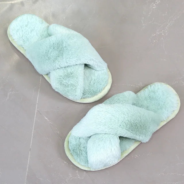 Mara® | Women's fluffy cross-strap slippers