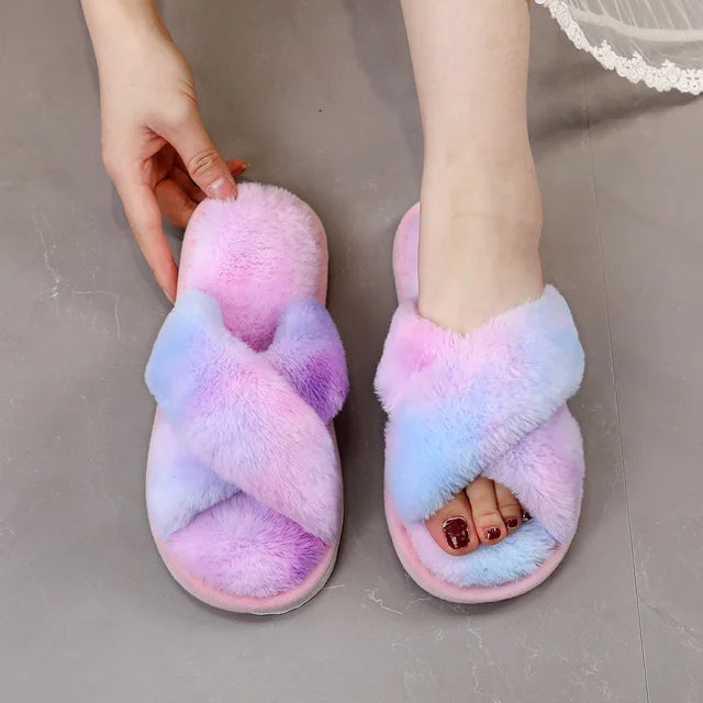 Mara® | Women's fluffy cross-strap slippers