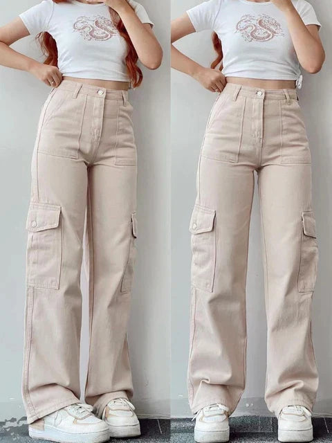 Beverley® | Vintage High Waist Cargo Pants With Straight Legs