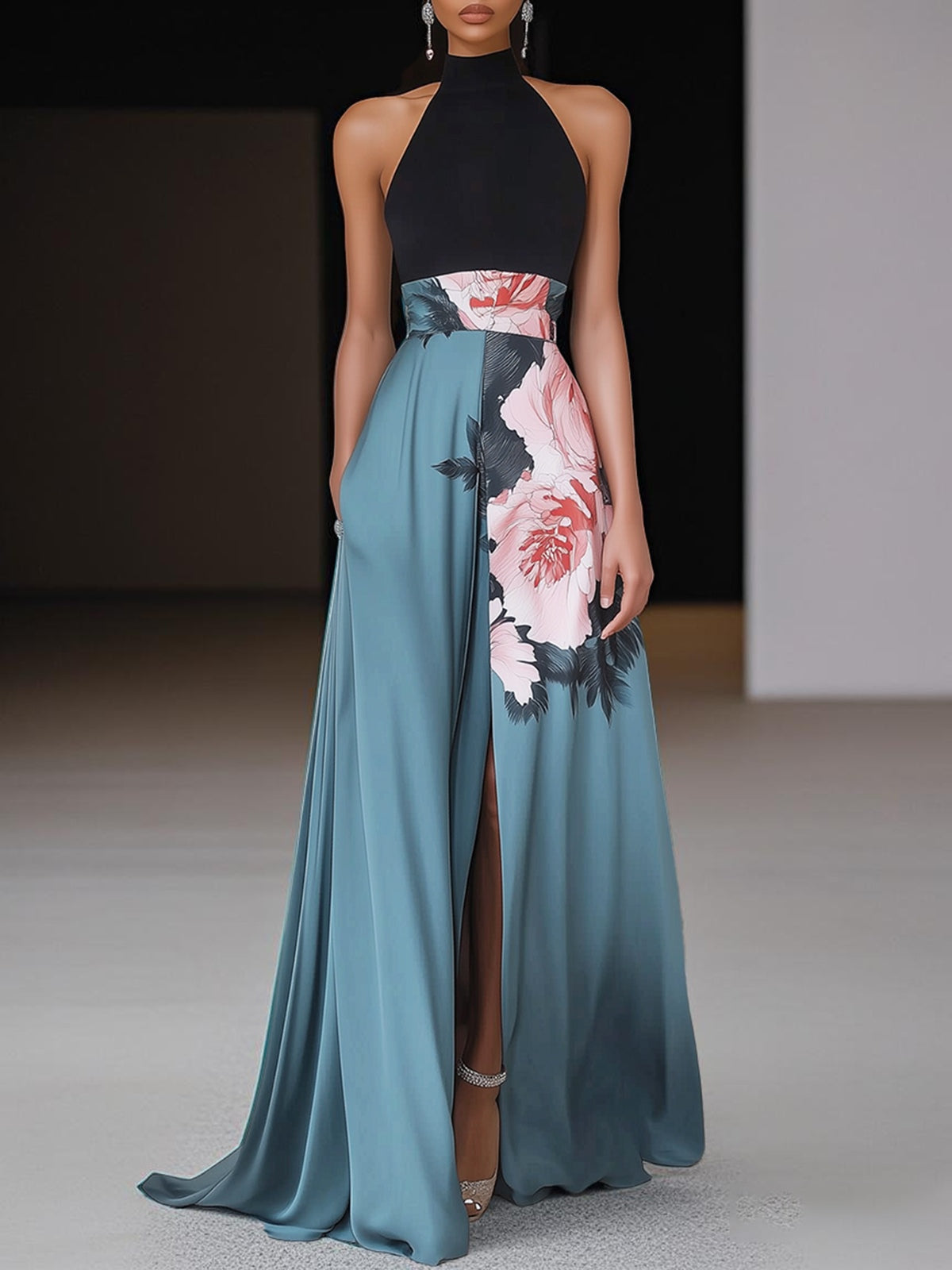 Quinn | Women Floral Crew Neck Sleeveless Maxi Dress