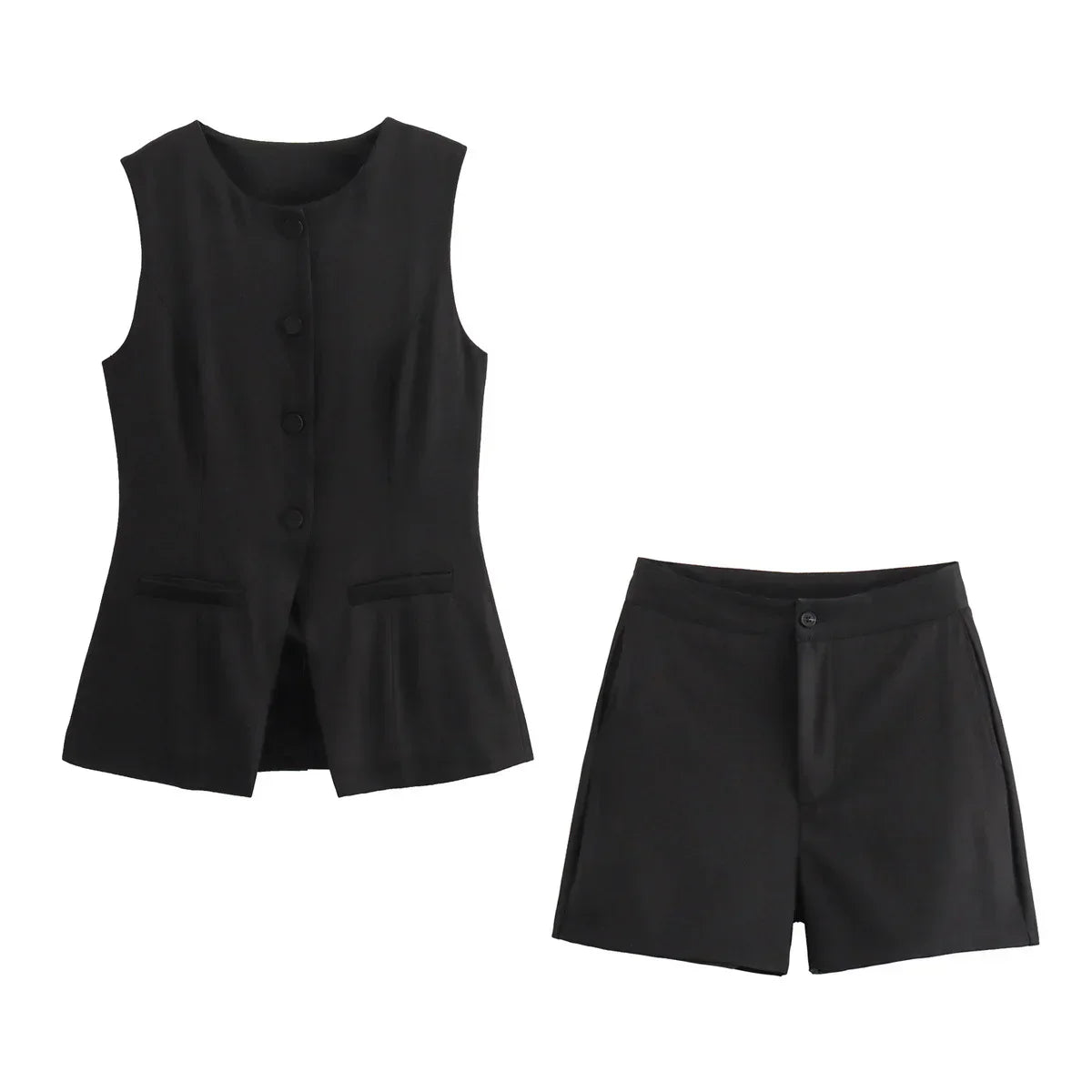 Pilar® | Elegant women's two-piece set vintage short sleeve button placket