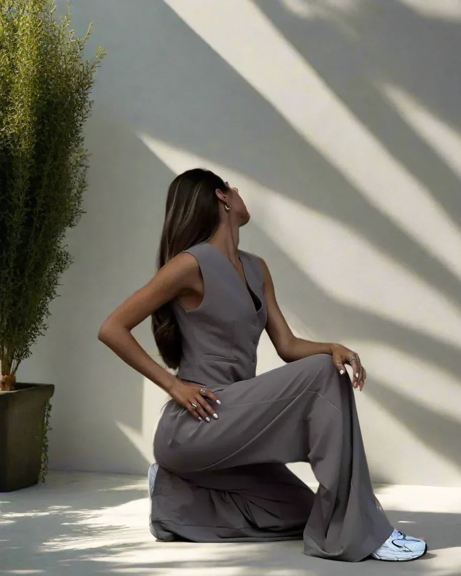 Brunella® | Elegant women's pantsuit set with V-neck and wide leg