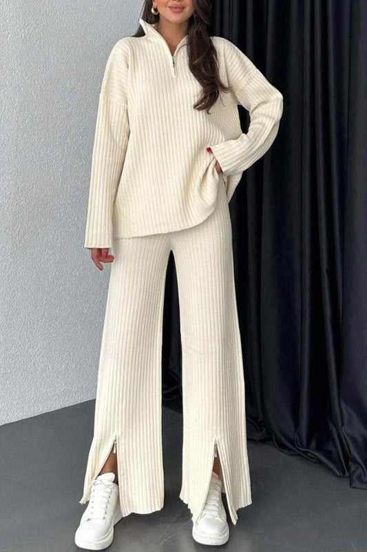 Adelheid | Two-piece outfit in ribbed knit with zip and slit