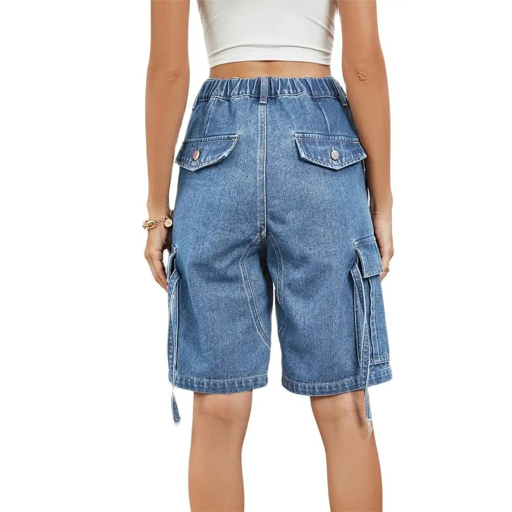 Belda® | Women'S Mid-Waist Stretch Denim Cargo Shorts