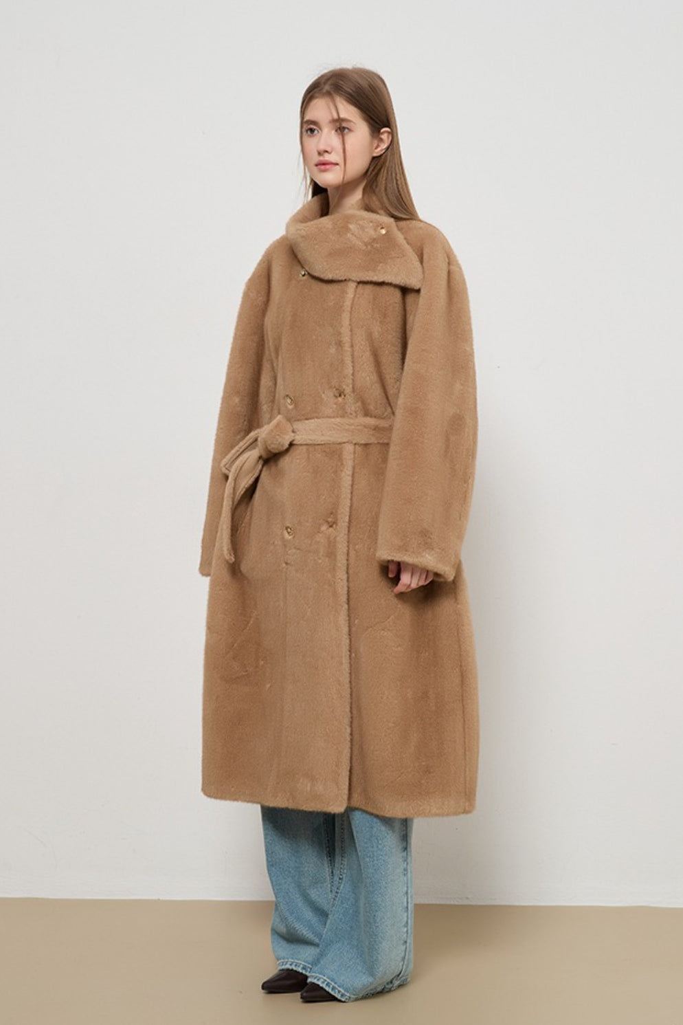 Luxe Faux Fur Tweed Long Elegant Lady Overcoat