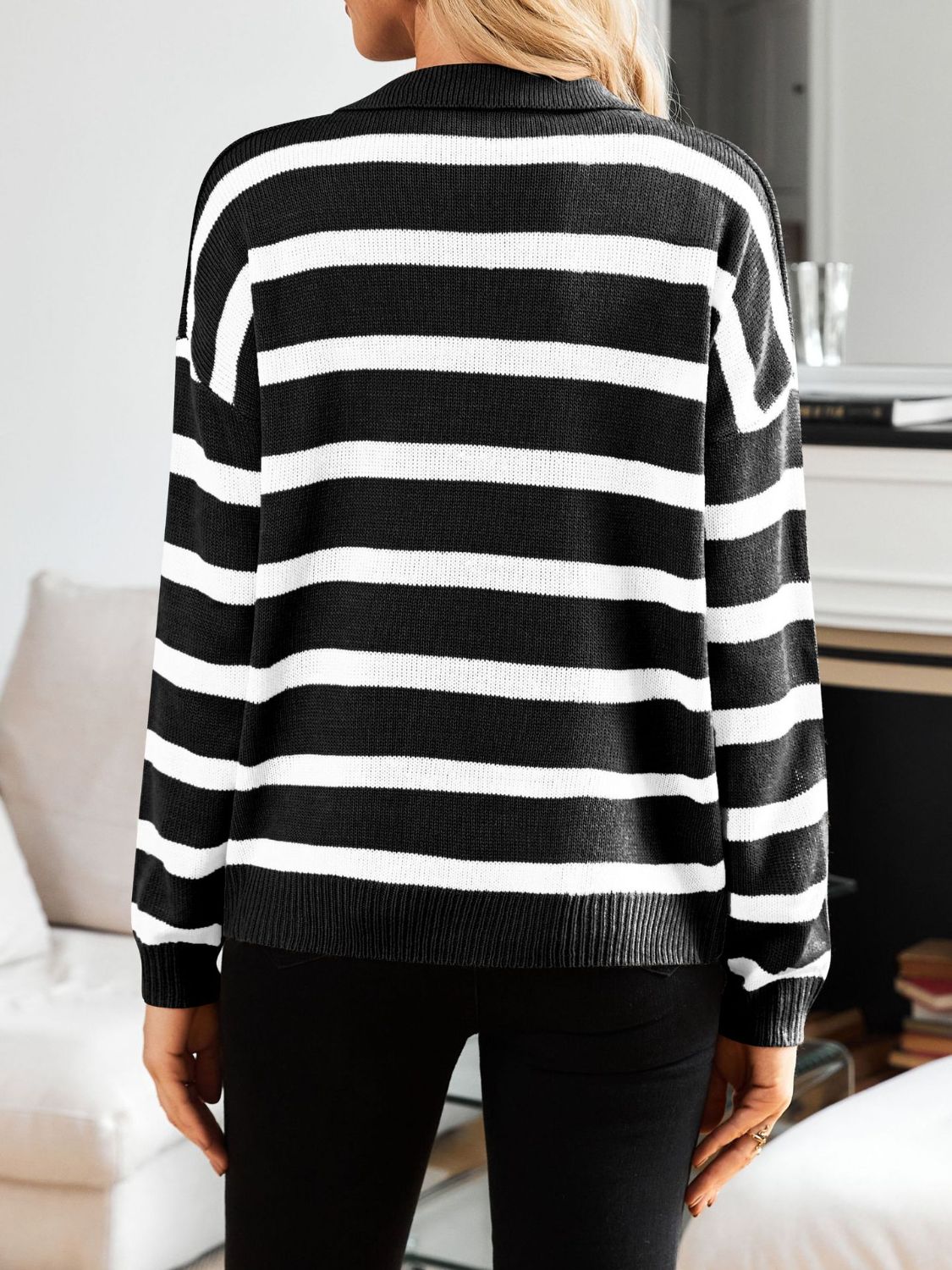 Matilde | Lots of striped long sleeve sweaters with Johnny collars