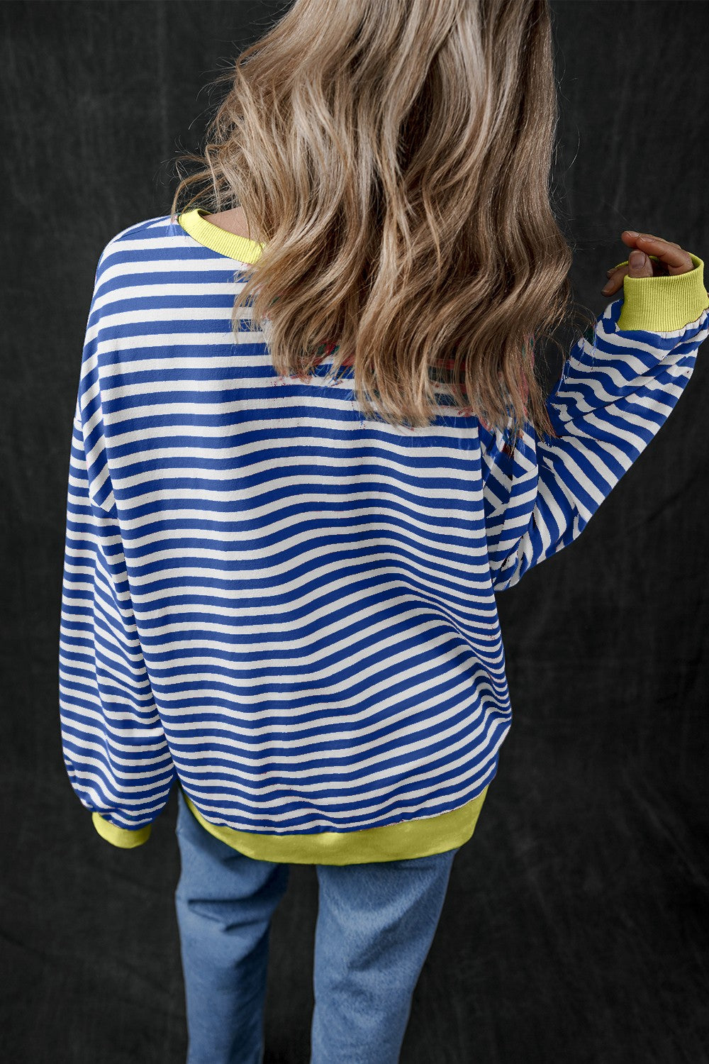 Felicidad | Pumpkin striped crew neck long sleeve sweatshirt