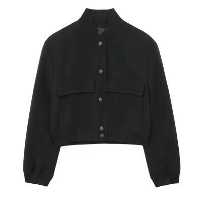 Carolina | Solid color single breasted bomber coat with long sleeves