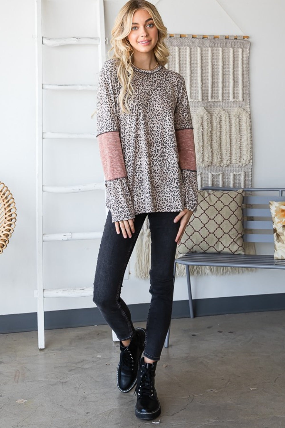 Matilde | Heimish full size leopard contrast t-shirt with exposed seams