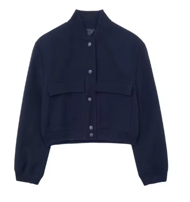 Carolina | Solid color single breasted bomber coat with long sleeves