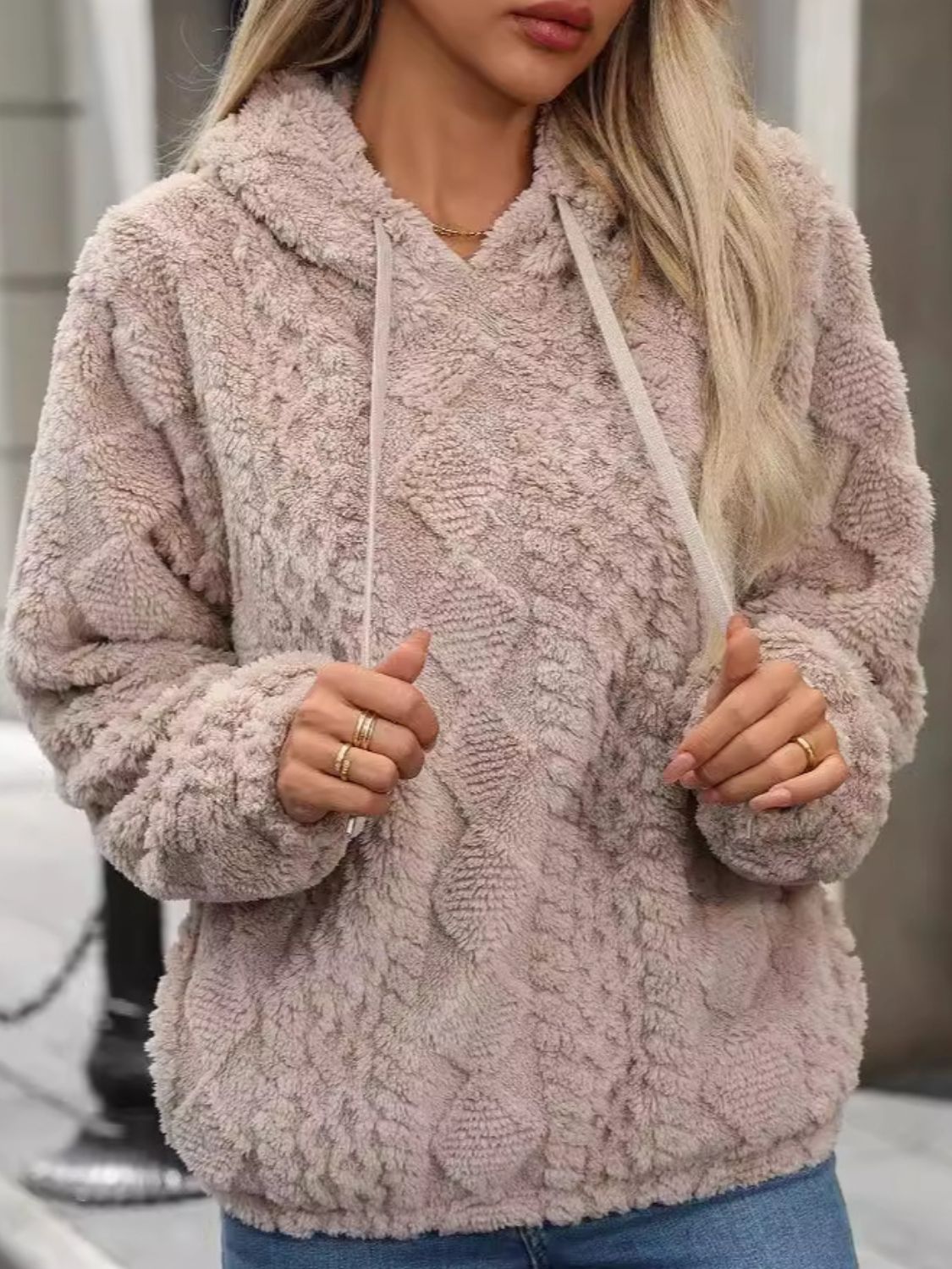 Carina | Long sleeve plush drawstring hoodie