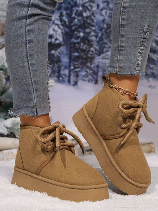 Abigail | Suede lace-up boots with a round neckline and platform sole