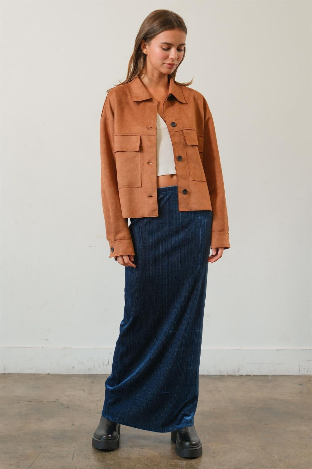 Nathalie | Short suede jacket with button placket