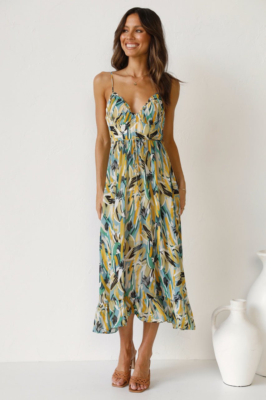 María José® | Printed Midi Summer Dress With Ruffle Trim