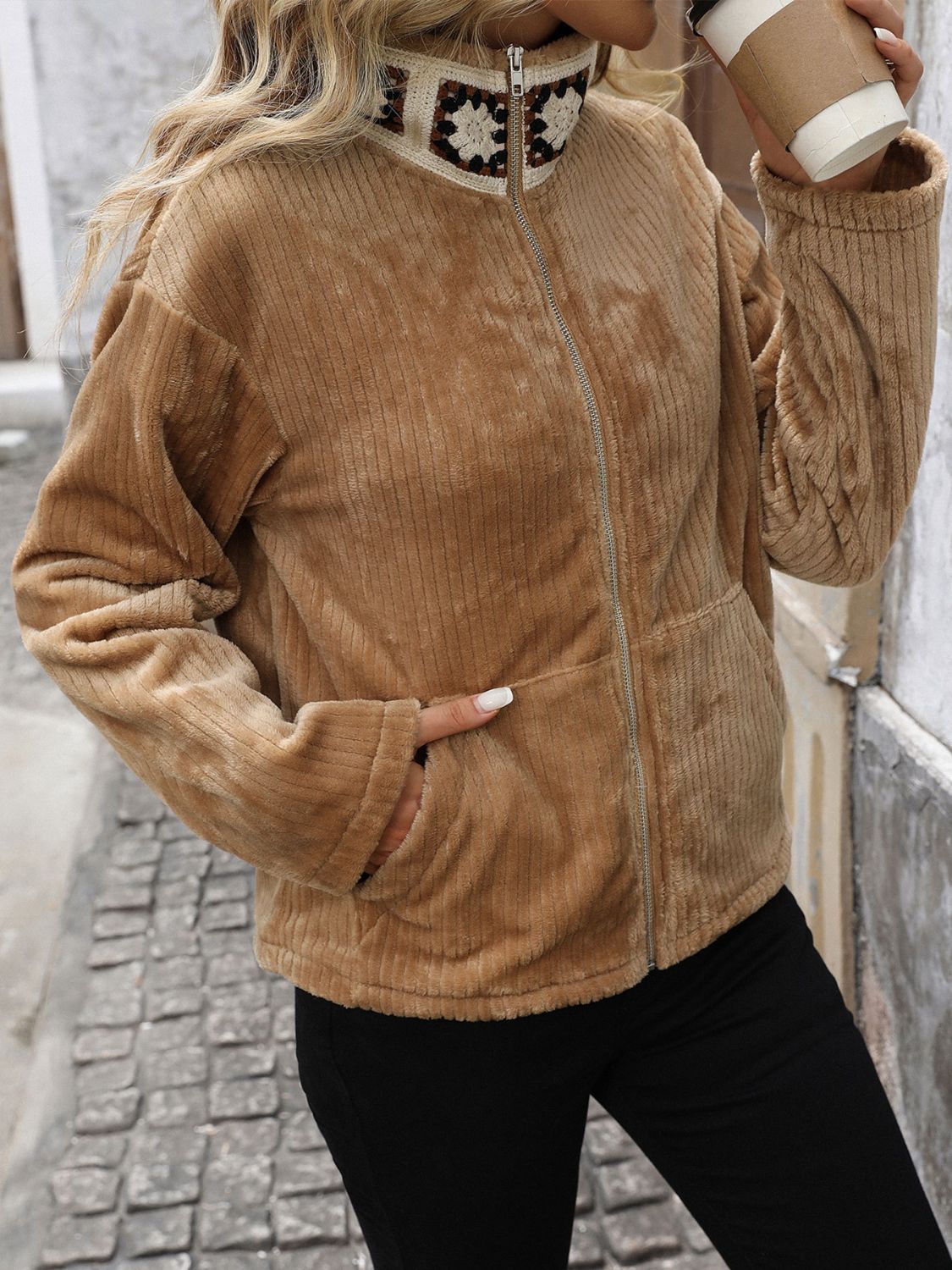 Claudette | Perfee long sleeve jacket with zip and collar collar