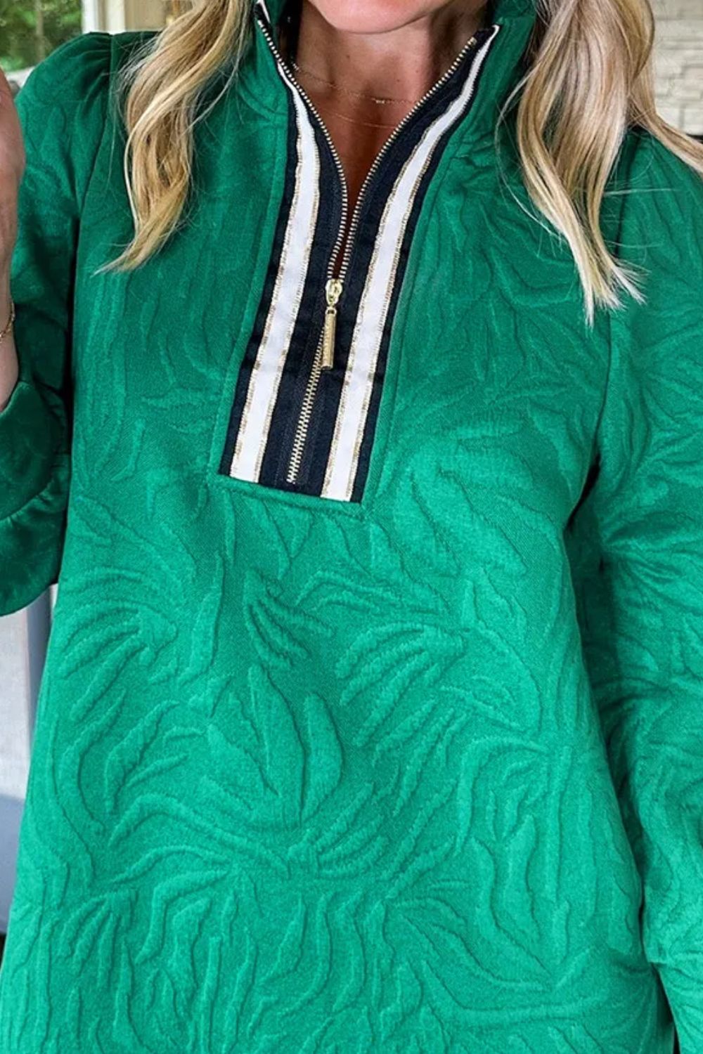 Lilian | Textured quarter zip long sleeve mini dress