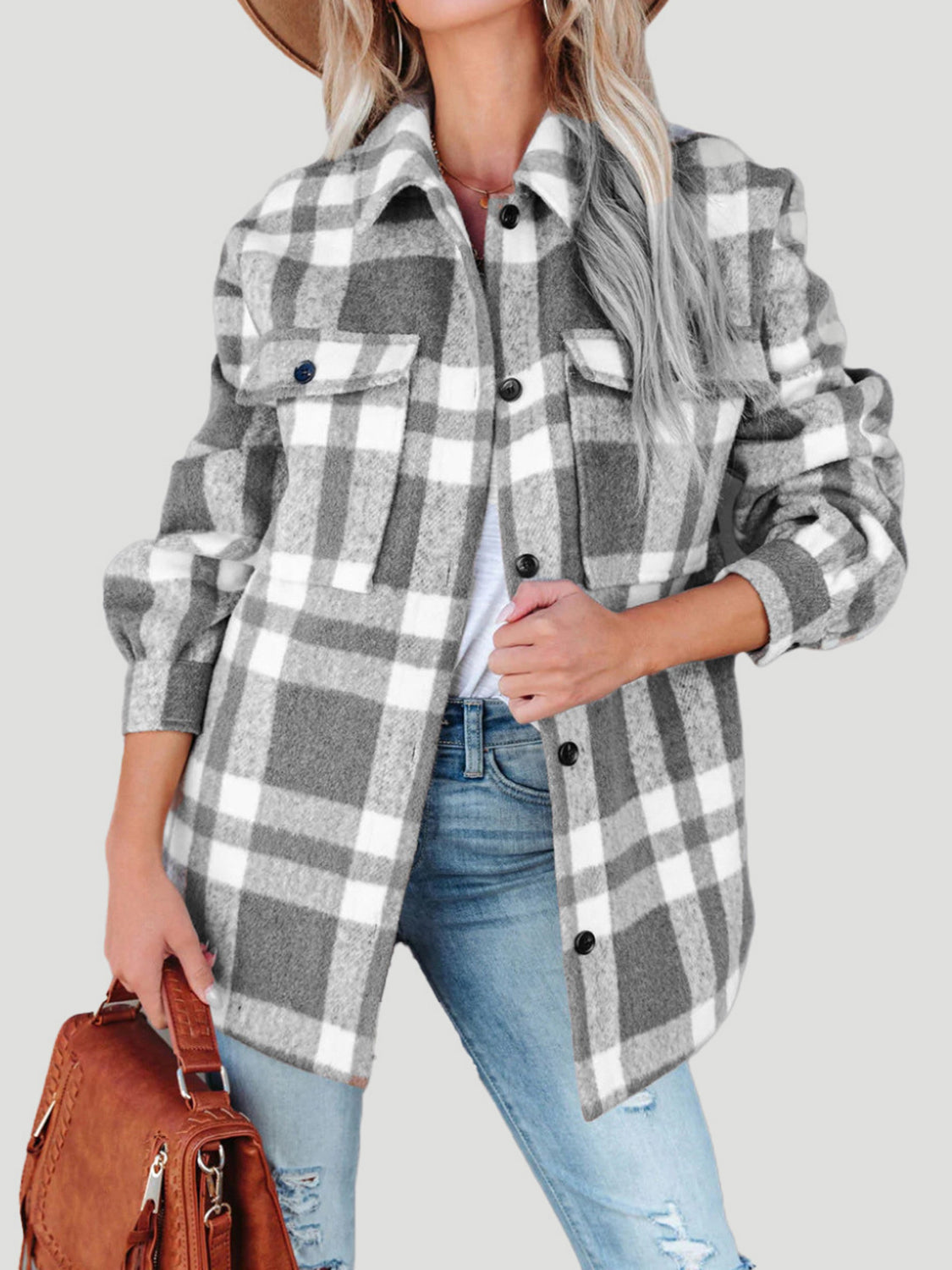 Adela | Checked, long-sleeved jacket with a collar