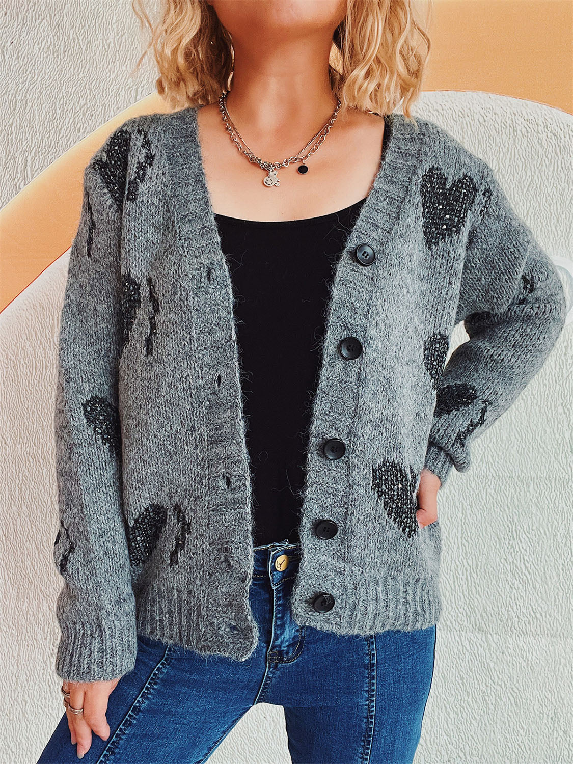 Marlies | Long-sleeved cardigan with heart buttons